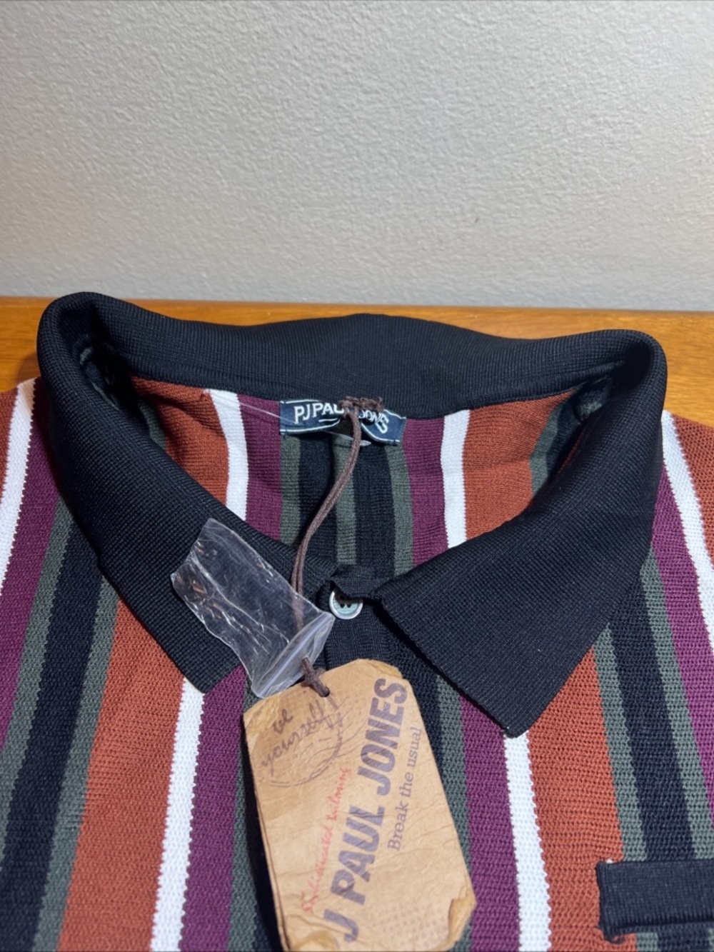 PJ PAUL JONES Striped Polo Shirt in Rust, Black & Burgundy Size 3X - Picture 6 of 7